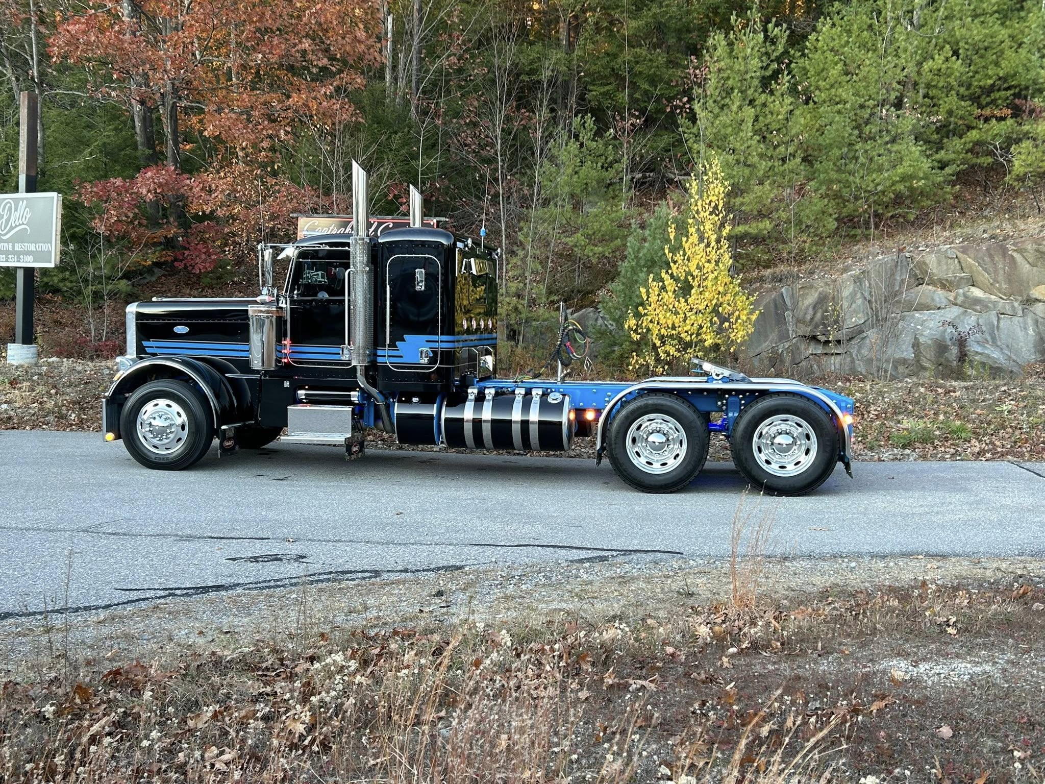 Blue Peterbilt on Road